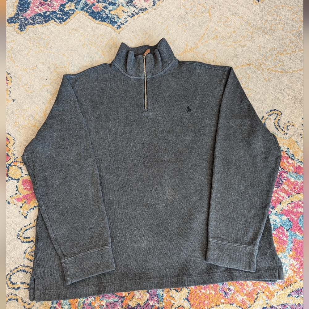 Polo Ralph Lauren Pony Logo Dark Gray 1/4 Zip Pullover Cotton Sweater Mens XL
